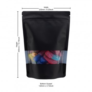 1kg Recyclable Window Black Matt Stand Up Pouch/Bag with Zip Lock 235x335mm  (100 per pack)