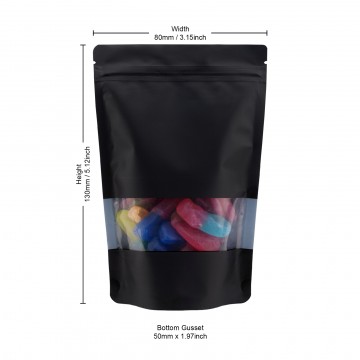 40g Recyclable Window Black Matt Stand Up Pouch/Bag with Zip Lock 80x130mm (100 per pack)