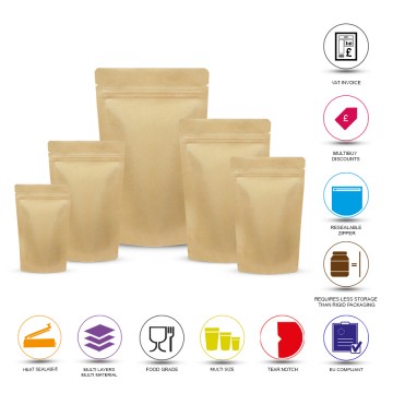 100g Kraft Paper Stand Up Pouch/Bag with Zip Lock [SP9] (100 per pack)