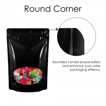 [SAMPLE] 180x260mm Oval Window Black Shiny Stand Up Pouch/Bag With Zip Lock (100 per pack)