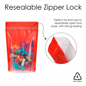 250g  Recyclable Clear/Red Shiny Stand Up Pouch/Bag with Zip Lock [SP4] (100 per pack)