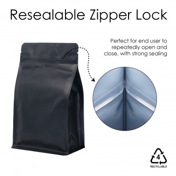 250g Recyclable Black Matt Flat Bottom Bag with Zip Lock [FB4] (100 per pack)