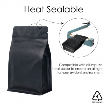 500g Recyclable Black Matt Flat Bottom Bag with Zip Lock [FB5] (100 per pack)