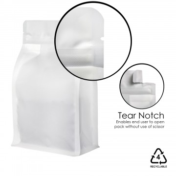 250g Recyclable White Matt Flat Bottom Bag with Zip Lock [FB4] (100 per pack)