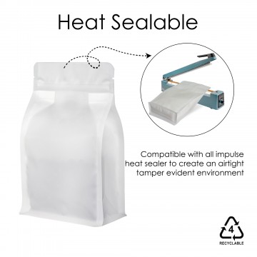 500g Recyclable White Matt Flat Bottom Bag with Zip Lock [FB5] (100 per pack)