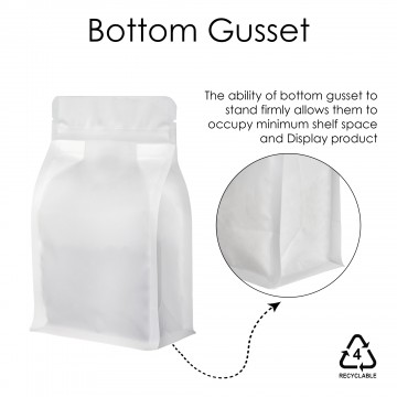 500g Recyclable White Matt Flat Bottom Bag with Zip Lock [FB5] (100 per pack)