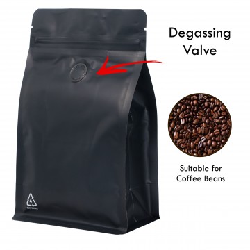 250g Recyclable Valve Black Matt Flat Bottom Bag with Zip Lock [FB4] (100 per pack)