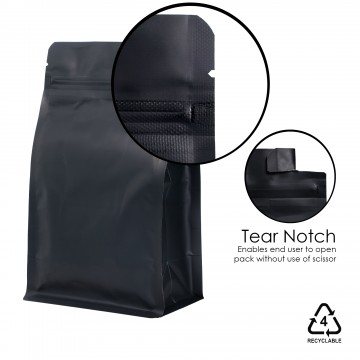 250g Recyclable Valve Black Matt Flat Bottom Bag with Zip Lock [FB4] (100 per pack)