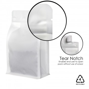 250g Recyclable Valve White Matt Flat Bottom Bag with Zip Lock [FB4] (100 per pack)