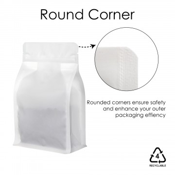 250g Recyclable Valve White Matt Flat Bottom Bag with Zip Lock [FB4] (100 per pack)