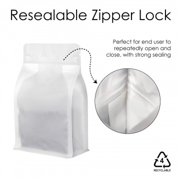 250g Recyclable Valve White Matt Flat Bottom Bag with Zip Lock [FB4] (100 per pack)