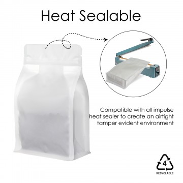 250g Recyclable Valve White Matt Flat Bottom Bag with Zip Lock [FB4] (100 per pack)