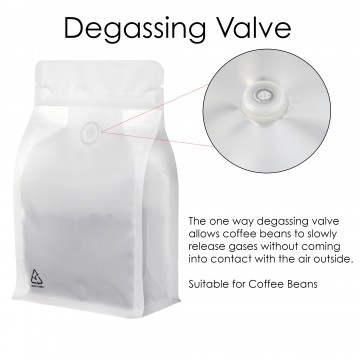 500g Recyclable Valve White Matt Flat Bottom Bag with Zip Lock [FB5] (100 per pack)