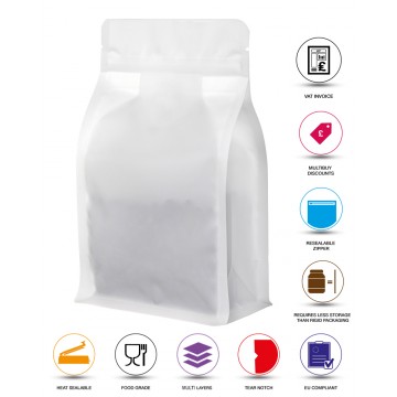 500g Recyclable Valve White Matt Flat Bottom Bag with Zip Lock [FB5] (100 per pack)