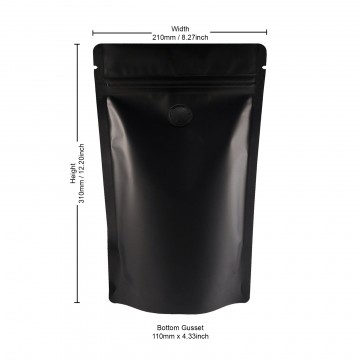 750g Black Matt With Valve Stand Up Pouch/Bag with Zip Lock [SP11] (100 per pack)