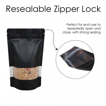 [Sample] 100g Window Black Matt Stand Up Pouch/Bag with Zip Lock [SP9]